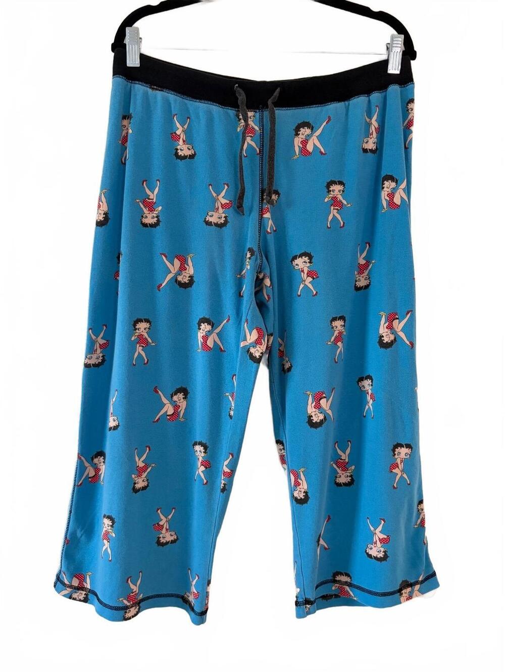 2005 Betty Boop Blue Pajama Lounge Capri Gaucho Pants with AOP Character Print